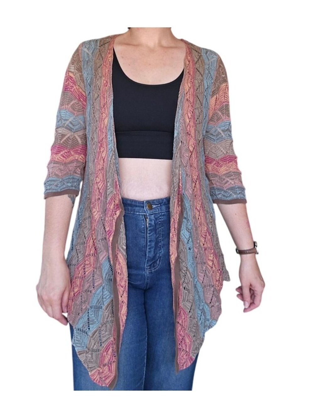 Sonoma Multicolor Knit Waterfall Open Front Boho Cardigan Women's Size XL Casual